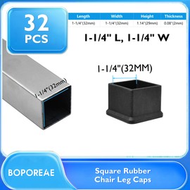 BOPOREAE 32 Pcs 1-1/4" x 1-1/4" Square Rubber Chair Leg Caps, PVC Table Leg Covers, Flexible & Anti-Slip Furniture Leg End Caps, Chair Leg Floor Protectors for Bar Stool Leg Patio Indoor, Black