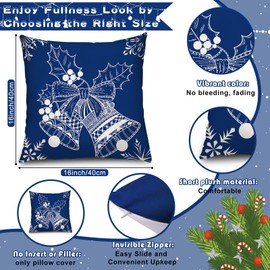 6 Pcs Christmas Pillow Covers Cushion Covers Decoration Christmas Pillow Cover Holiday Decor Throw Pillow Case for Sofa Couch Christmas Office Bedroom Decorations (Blue Style,16 x 16 Inch)