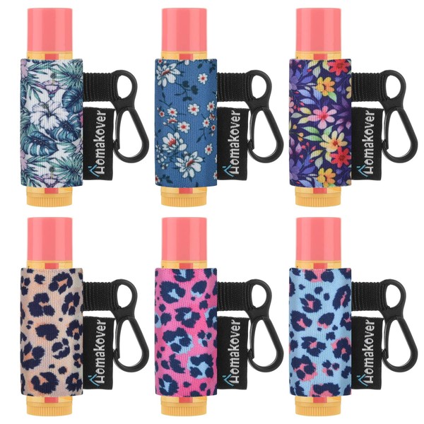6 Pack Compact Clip-On Chapstick Holder Premium Release Clip Neoprene Sleeve with Clip Fits Most Standard Lip Balm
