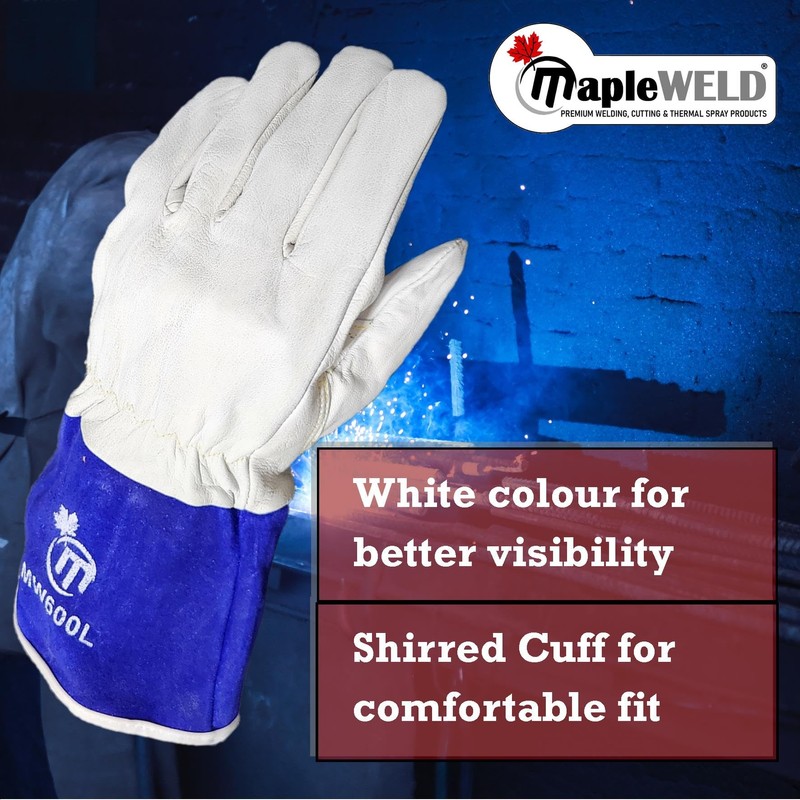 Maple Industrial Products Inc. MW600 White/Blue Goatskin Welding Gloves (X