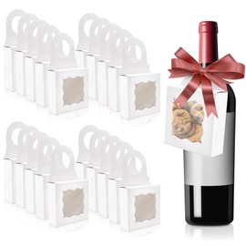 Sadoia 20 Pcs Kraft Paper Wine Bottle Box with Window, Gift Boxes Wine Boxes for Champagne Wine Bottles Decoration Hanger Pastries, Cookies