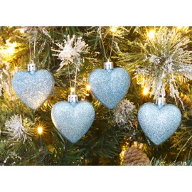 Christmas Concepts® Pack of 8-60mm Heart Shaped Christmas Tree Baubles – Glitter Decorated Baubles (Ice Blue)