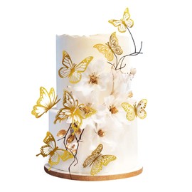 Ercadio Paquete de 36 decoraciones para tartas de mariposa, color dorado y plateado, con láser, de PVC, mariposa, estilo mixto, para baby shower, cumpleaños, boda, fiesta, decoración de tartas