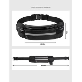LORJE Running Belt Fanny Packs for Women and Men, Running Phone Belt, Waist Pouch Belt, Waist Pack, Reflective Runner Pouch Belt (Routine), Black