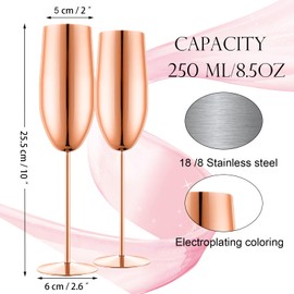 UNISWEET Stainless Steel Champagne Flutes Set of 2-9oz Elegant Metal Champagne Flutes with Stem, Unbreakable Champagne Tumbler for Weddings & Parties (Rose Gold)