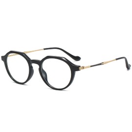 Haigfore Gafas de bloqueo de luz azul para hombres y mujeres para juegos de computadora de moda anti fatiga ocular TR90 marco ligero 09804, Negro brillante/dorado, Estandar
