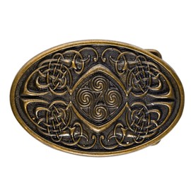 Celtic Oval Plate Buckle for 40mm Belt Made in Italy, Antique Brass