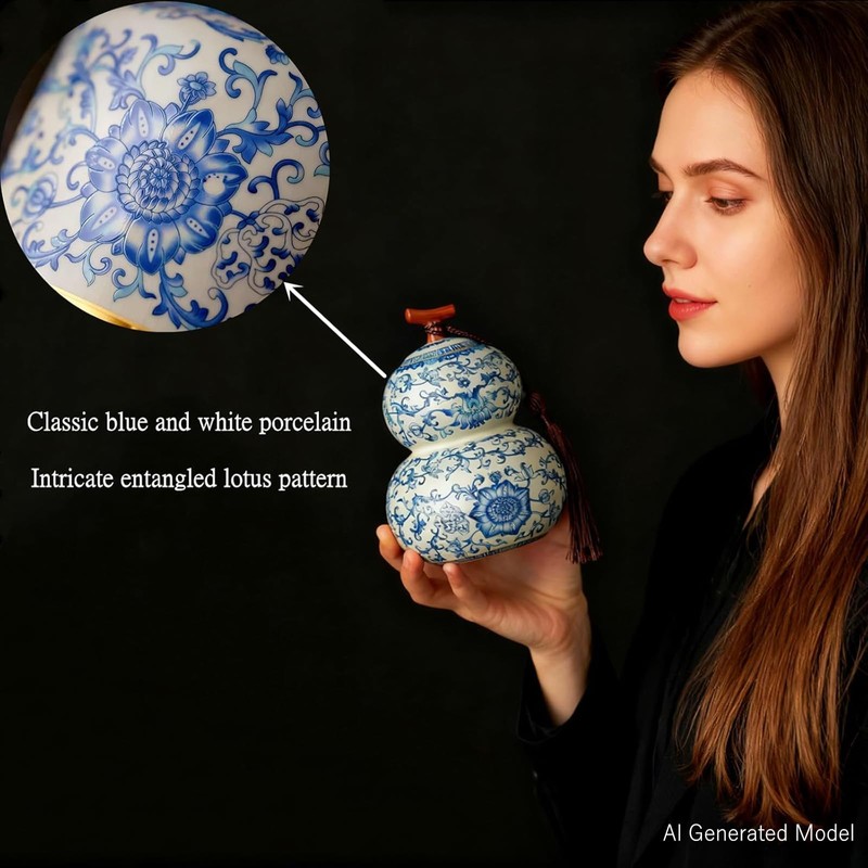 HOHCNA Blue and White Porcelain Airtight Tea Canister with Lid,