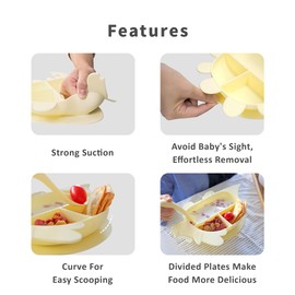 Beso Vida Silicone Baby Plates with Suction — Toddler Plates, Suction Plates for Baby, Silicon Baby Plate, Suction Plates for Toddlers 1-3, Silicone Plates for Baby — Lemon Yellow, Triceratops