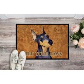 Caroline's Treasures SS4891JMAT Black and Tan Doberman Wipe Your Paws Doormat 24x36 Front Door Mat Indoor Outdoor Rugs for Entryway, Non Slip Washable Low Pile, 24H X 36W