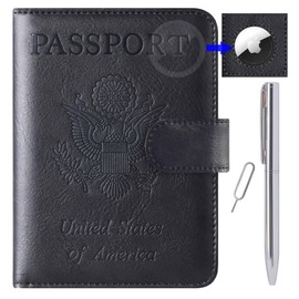 Airtag Passport Holder Cover Wallet Travel Essentials Leather Travel Wallet Rfid Blocking Case Vacation Travel Must Haves Travel Accessories for Men Women (117#Black)