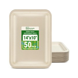 Disposable Plates 14 Inch Paper Tray -50 Pack Disposable Food Trays - Heavy Duty Large Paper Plates Compostable Sugarcane Platters Trays for Crawfish, Lobster, BBQ, Parties & Holiday FeastsTP