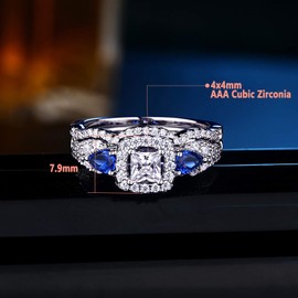 SHELOVES Wedding Rings Set for Couple Womens Cz Sterling Silver Mens Blue Tungsten Bands Him and Her 9+10