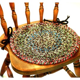 Rhody Rug Sophia SO65 Moss Green 15" x 15" Chair Pad Set-of-4 - Round Chair Cushion with Ties for Round Shaped Patios, Dining Room Seat - Seat Cushions, Ideal as Home Decor - Made in USA