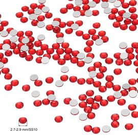 PATIKIL SS10/1440Pcs Glass Diamante Rhinestone, Crystal Glass Flat Back Rhinestones Round Crystal Man Made Gems Diamond Decor for Nail Art Craft Clothes DIY Makeup, Red