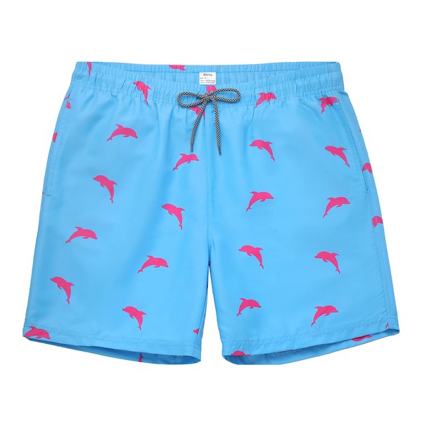 Biwisy Mens Swim Trunks Quick Dry Swim Shorts with Mesh Lining Funny Beach Shorts Blue