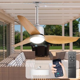 Depuley Ceiling Fan with Light Outdoor: Nickel Walnut Remote App Control for Patio Indoor Farmhouse - 42 Inch Plug in Gazebo Fans with Lights Waterproof - 6 Speed Reversible