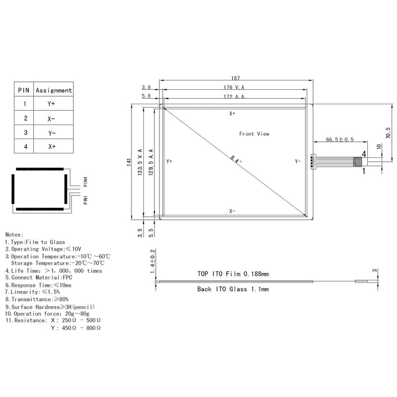 VSDISPLAY - visualización táctil de 8,4 Pulgadas con 4 Cables