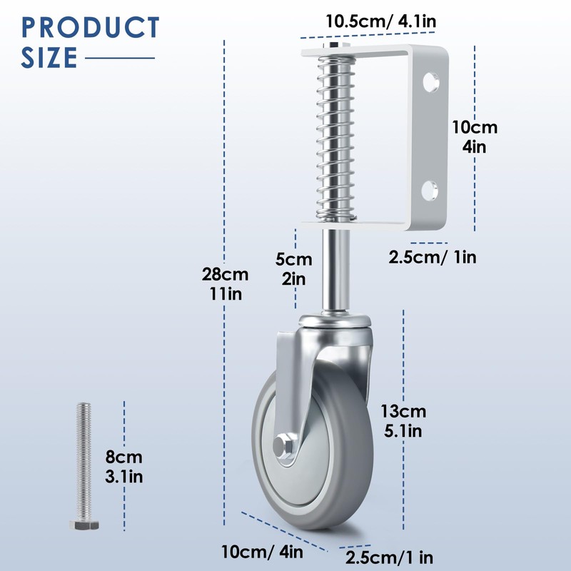 ERKOON 4 Packs Heavy Duty Gate Wheel Spring-Loaded Gate Casters,