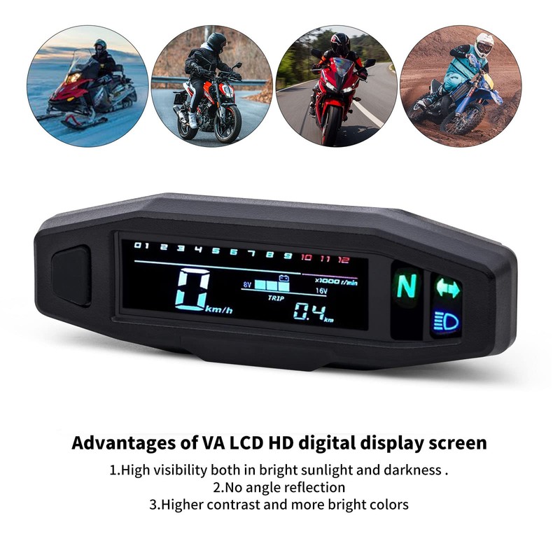 WHALETAIL Universal Motorcycle Speedometer 6 Gear 12000 RPM Km/h MPH