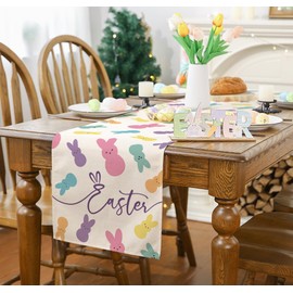 Siilues Easter Table Runner, Easter Peeps Decorations Colorful Easter Runner for Table Seasonal Spring Holiday Decor for Indoor Outdoor Dining Table Decorations (13'' x 60'')