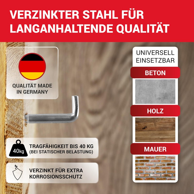 LouMaxx Screw Hooks 5.2 x 50 mm – Set of
