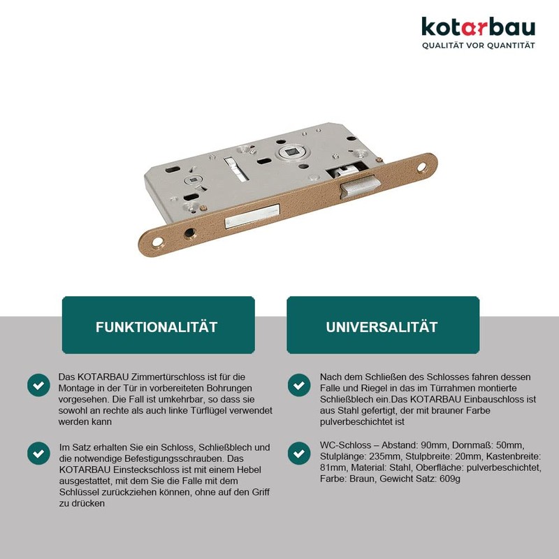 KOTARBAU Inner Door Mortice Lock 90 x 50 mm Toilet