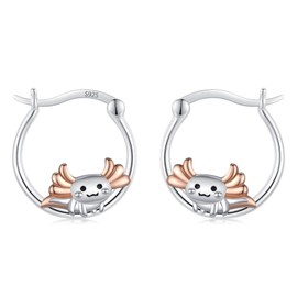 JUSTKIDSTOY Axolotl Earrings for Women Girls 925 Sterling Silver Hypoallergenic Cute Sea Creature Hoop Earrings Kawaii Axolotl Jewelry Gifts