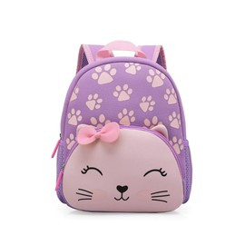KING CHEER Toddler Backpack for Boys & Girls Cute Animal Design Soft Neoprene Lightweight Mini Kindergarten Preschool Backpack for Toddler Kids(Purple Cat)