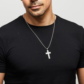 RWQIAN Silver Soccer Cross Necklace for Men Bible Verse,Religious Faith Christian Scriptures John 3 16 Pendant Cross Chain, Baptism 1st First Communion Gifts for Men Graduation Father's day Jewelry