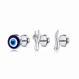 Evil Eye Earrings Sterling Silver Evil Eye Flat Back Earrings Cornicello Italian Horn Jewellery Gifts for Women