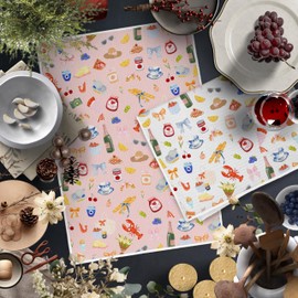 FITIE French Picnic Food Kitchen Towels Set of 2, Vintage Parisian Dish Tea Towels for Kitchen Decor, Chic Pastel Aesthetic Bow Hand Towels for Bar Bistro Dining Room, 16x24 Inch