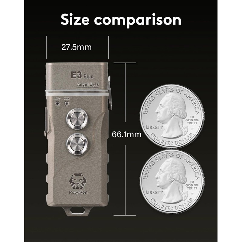 RovyVon E3 Plus EDC Flashlight, 7075 Aluminum Alloy with 6500K