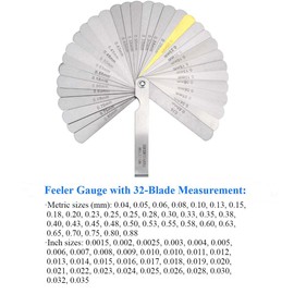 JUTOSU Thickness Gauge Thickness Thickness Thickness Gauge 32 Pack Steel Gap Measuring Feeler Gauge with Dual Marks, Blade Steel Metric & Imperial Gap Measuring Tool 0.04-0.88mm