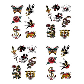 SanerLian Anchor Skull Swallow Temporary Tattoo Sticker Waterproof Adult Men Women Hand Arm Shoulder Body Art 15X11cm Set of 4