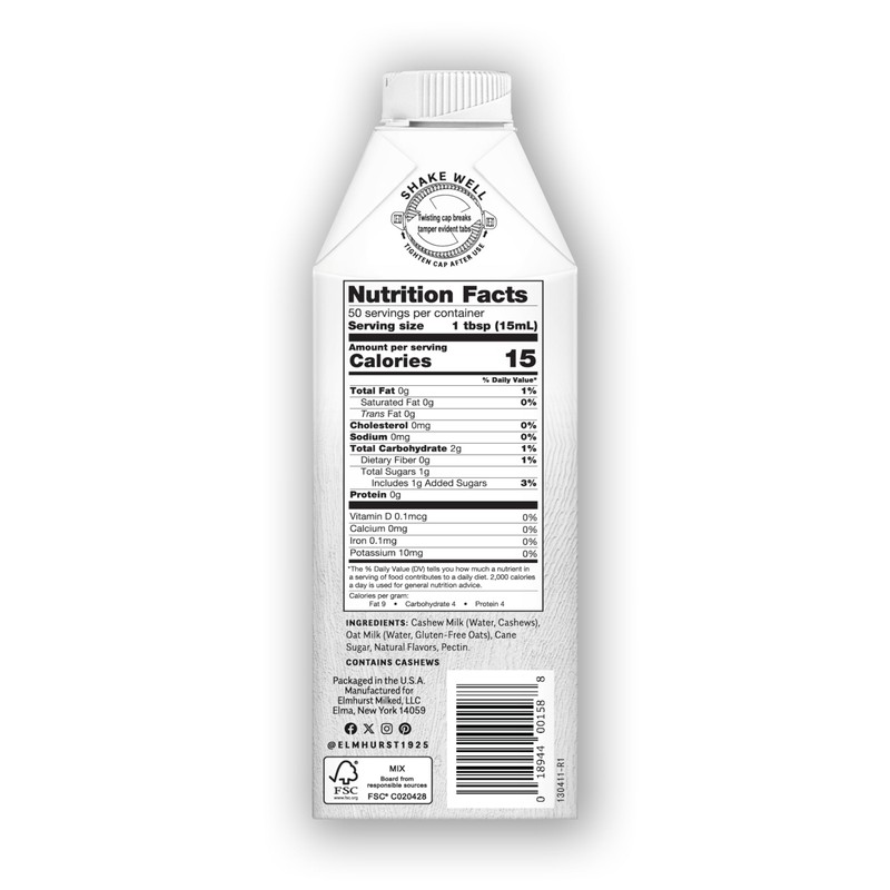 Elmhurst Milked - Sweet Cream Cashew Creamer 25.4 Ounce (Pack
