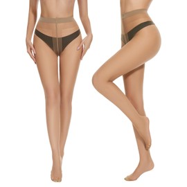 AKKQHH Women's Transparent 20 Denier Tights High Waist Tear-Resistant Silk Tights Comfort Waistband Silky Support Tights Pressure-Free Pack of 2, 2 x amber