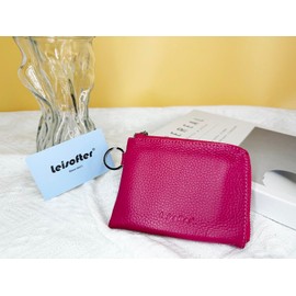 Leisofter Women's Mini Wallet, Leather Bank Card Bag, Coin Purse, Small Leather Bag with Key Ring, Mini, Lightweight, Soft Leather Coin Purse for Women and Children, rose, Modern