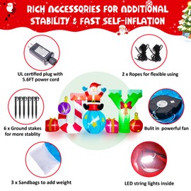 Meland 8FT Joy Christmas Inflatables Outdoor Decoration - Inflatable Christmas Yard Decorations with Built-in LED Light, Christmas Blow Ups with Santa, Candy Cane & Gift Box, Inflatable Decor Outside