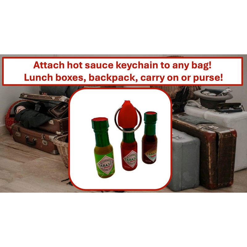 Hot Sauce Keychain with Red Keychain + Mini Tabasco Sauce,
