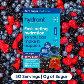 HYDRANT - Hydration Powder, Berry Burst Flavor, 8 Individual Sugar-Free Instant Electrolyte Rehydration Packets - Zero Sugar Drink Mix for Daily Use, Travel & Workouts