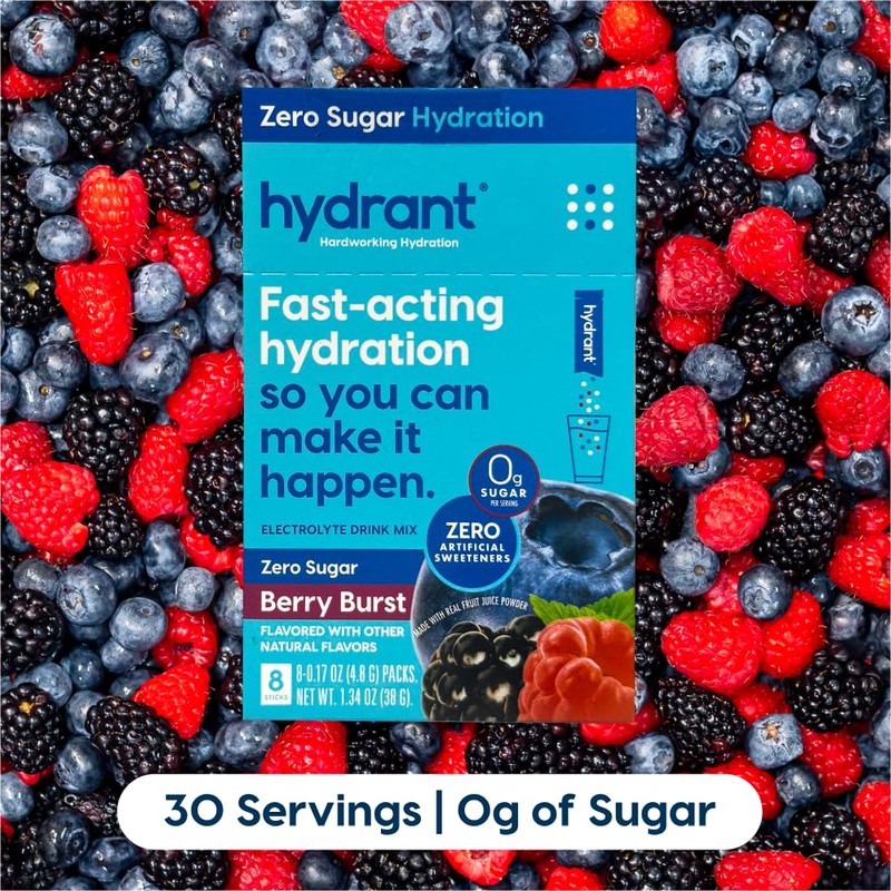 HYDRANT - Hydration Powder, Berry Burst Flavor, 8 Individual Sugar-Free