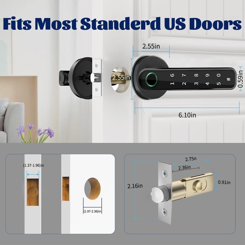 bijialock Fingerprint Door Lock,Touchscreen Biometric Door Lock, with Passcode keypad