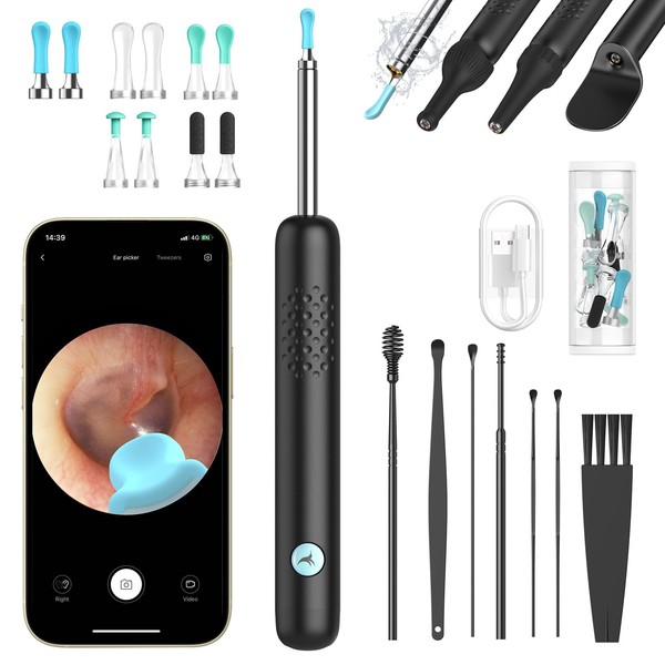 Ear Wax Removal Kit Camera, 1080P HD Wireless Ear Cleaner Camera, Ear Camera Otoscope Cleaner with 6 LED Lights, 3.5mm Endoscope Waterproof Ear Wax Remover Tool for iOS, Android, Adults, Kids, Pets