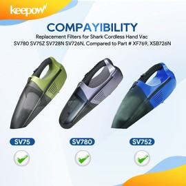 KEEPOW Filtro de aspiradora de repuesto para aspiradora de mano inalámbrica Shark SV780 SV75Z SV728N SV726N, pieza de repuesto # XF769, XSB726N (paquete de 4)