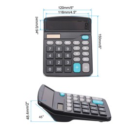 PATIKIL Desk Calculator, Solar Battery Dual Powered 12 Digit Large LCD Display Standard Function Electronic Big Button Calculator for Home Office Desktop, Black