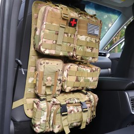 Universal Tactical Car Seat Back Organizer Bag Tactical Molle Vehicle Organizers Panel Vehicle Protector Organizers with 5 Detachable Pouches for Car Truck Ford Jeep (CP camo)