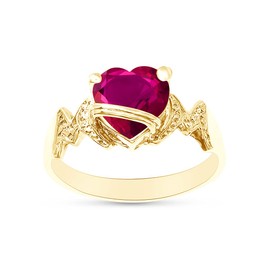 AFFY Heart Shape Simulated Ruby In 14K Yellow Gold Over 925 Sterling Silver Ring Size 8