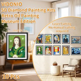 vidonio 10pcs Diamond Painting Kits,5D DIY Round Full Drill Diamond Painting Art Set of Famous Art Work Diamond Art Kits for Adults Beginners,Classical Art Diamond Kits for Home Wall Decor Gift