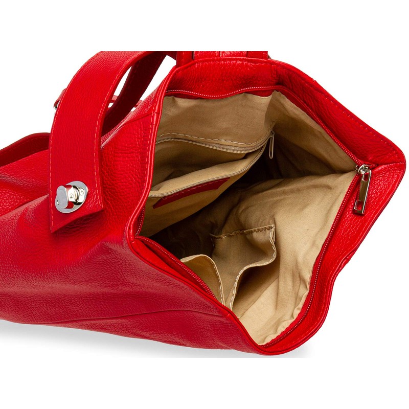Caspar TL790 Elegant Women's Genuine Leather Backpack - Large, red